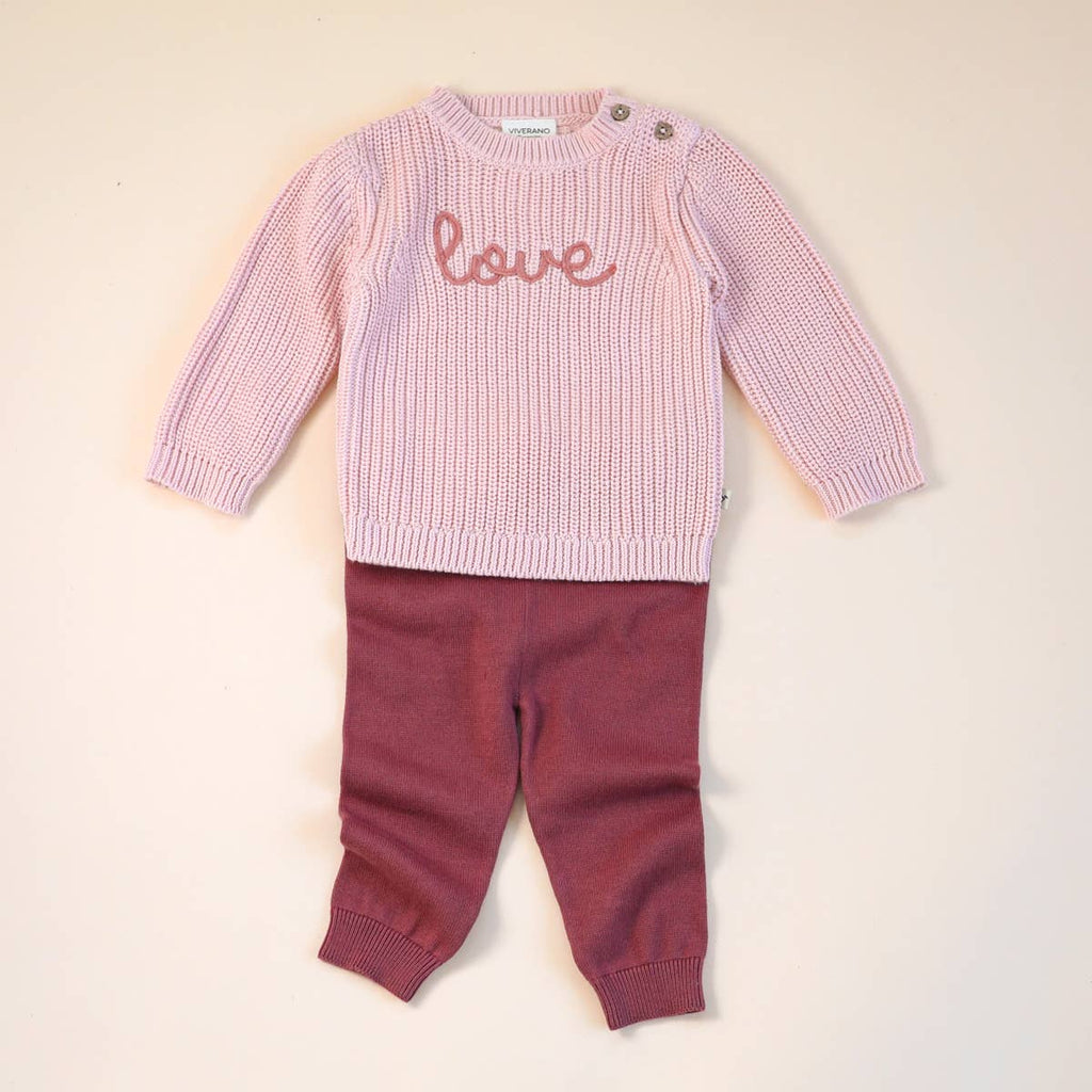 Love Embroidered Organic Cotton Chunky Knit Sweater