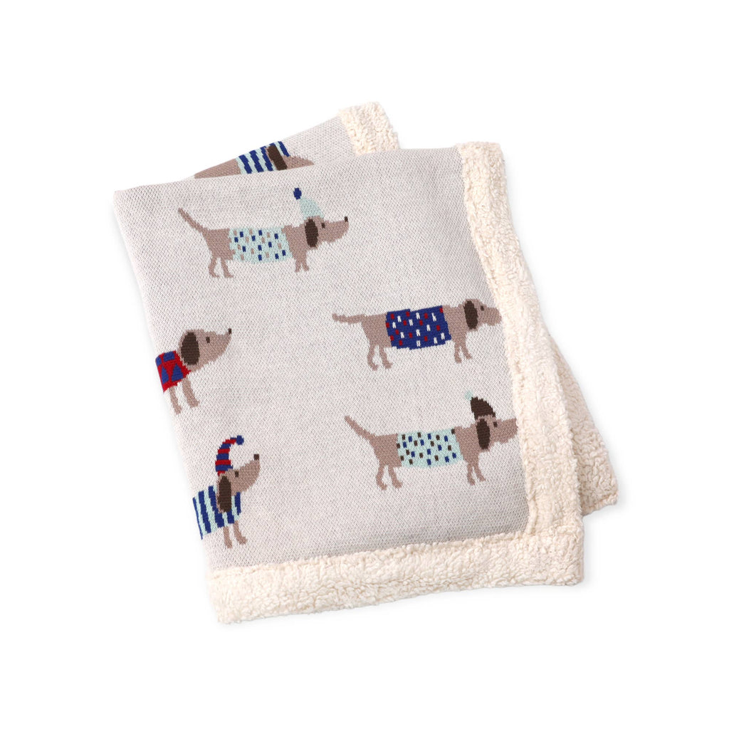 Cozy Sherpa Knit Baby Blanket - dachshund dog (organic): London Dog Red