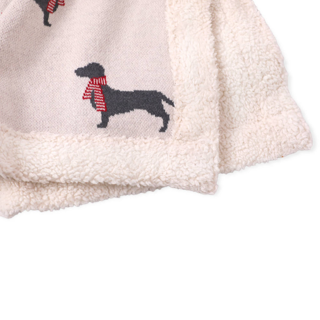 Cozy Sherpa Knit Baby Blanket - dachshund dog (organic): London Dog Red