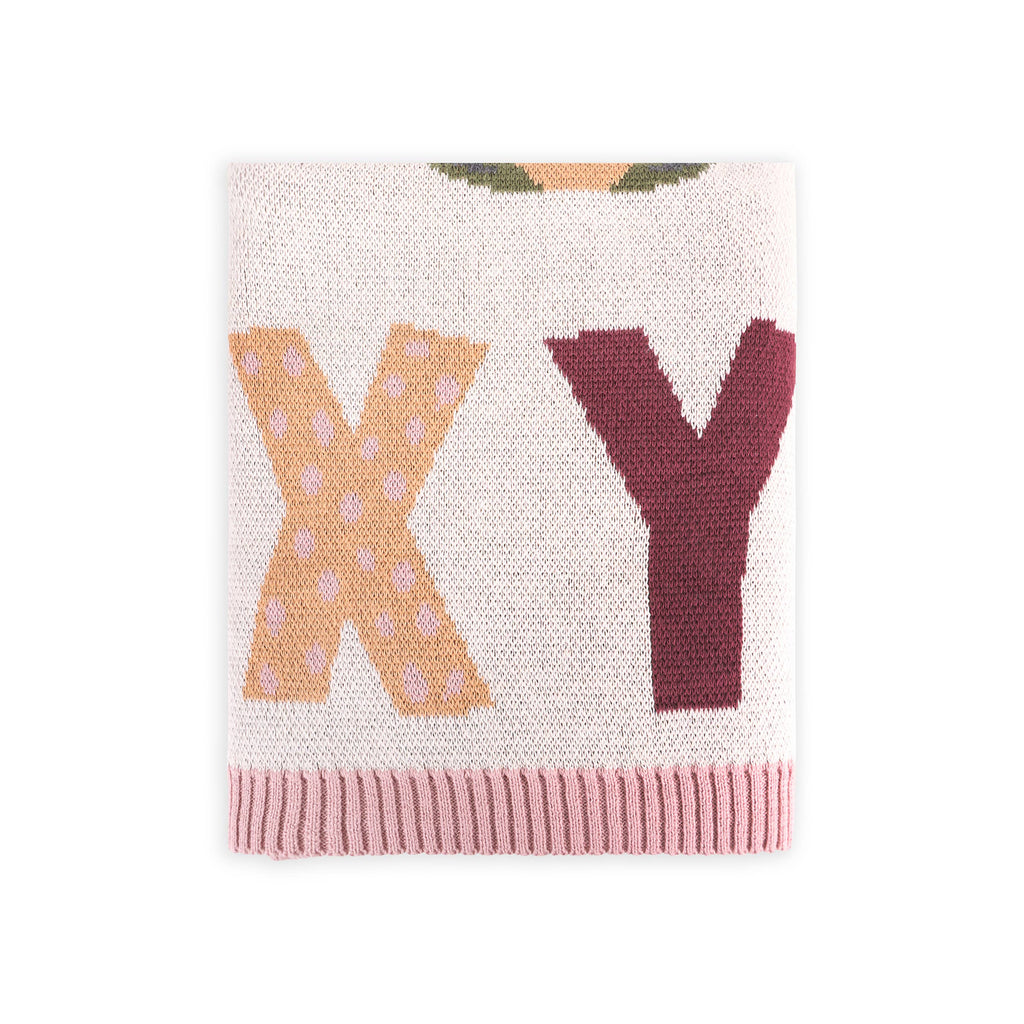 Alphabet Blush Organic Cotton Jacquard Sweater Knit Blanket