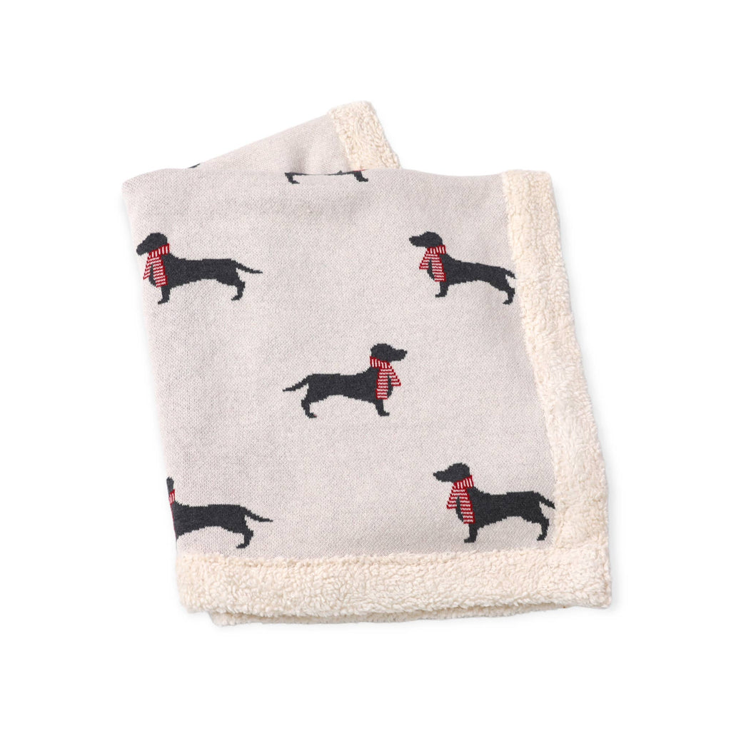 Cozy Sherpa Knit Baby Blanket - dachshund dog (organic): London Dog Red