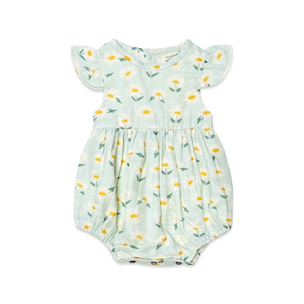 Daisies Ruffle Organic Cotton Bubble Romper