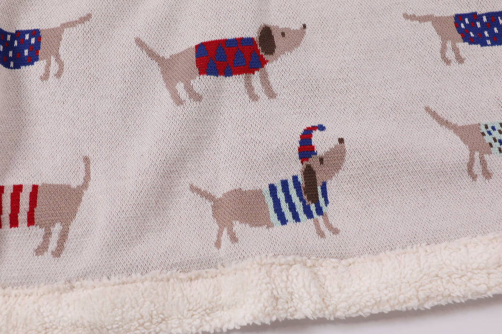 Cozy Sherpa Knit Baby Blanket - dachshund dog (organic): London Dog Red