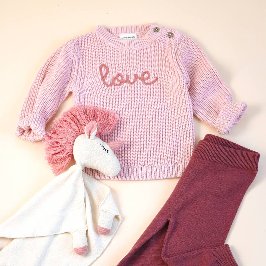 Love Embroidered Organic Cotton Chunky Knit Sweater